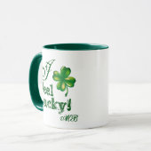 Mug St. Patrick's Day Monogram I Feel Lucky, Shamrock (Devant gauche)