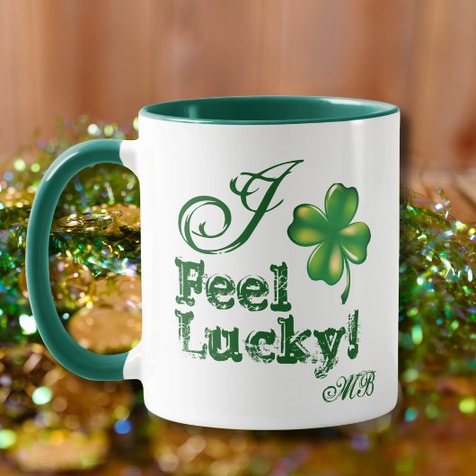 Mug St. Patrick's Day Monogram I Feel Lucky, Shamrock