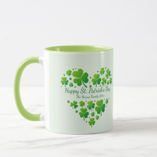 Mug St. Patrick's Day Shamrock Heart Family Keepsake (Gauche)