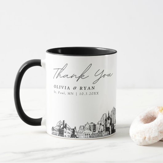 Mug St. Paul Croquis Simple Mariage Personnalisé Café (Avec donut)