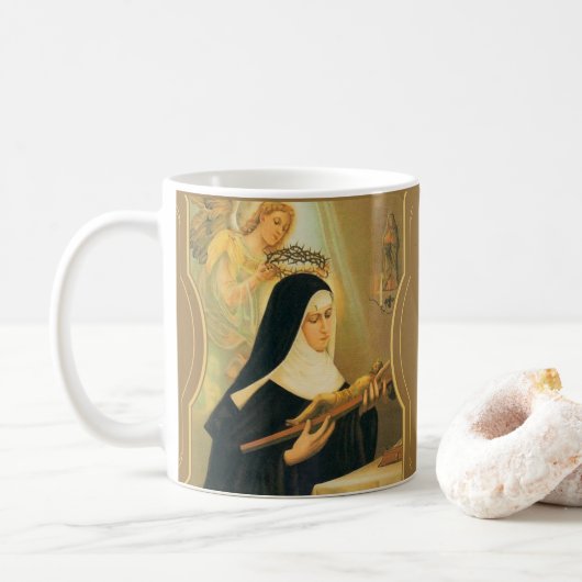 Mug St Rita de Cascia w/Crown d'ange d'épines (Avec donut)