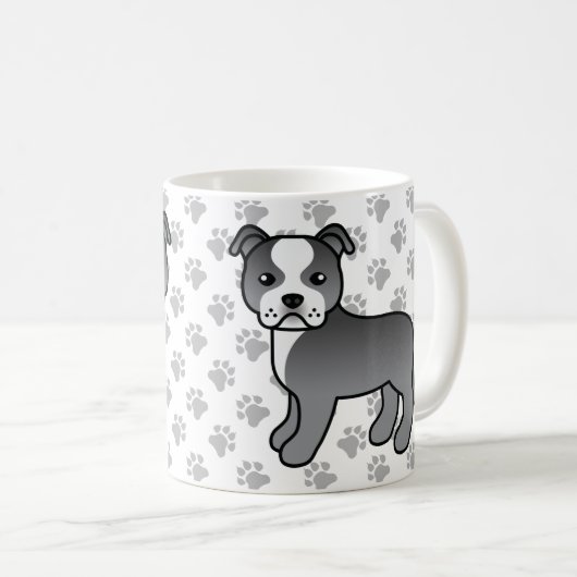 Mug Staffordshire Bull Terrier bleu et blanc (Devant droit)