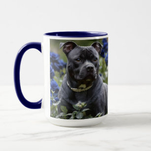 Mug Staffordshire Bull Terrier Dans Blue Rose Garden,