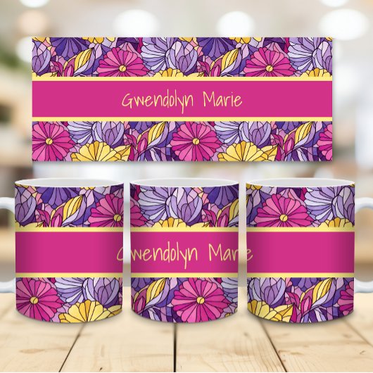 Mug Stained Glass Abstract Purple Yellow Pink