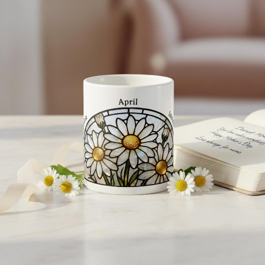 Mug Stained Glass Birth Flower April Daisy Name