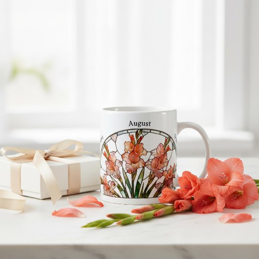 Mug Stained Glass Birth Flower August Gladiolus Name