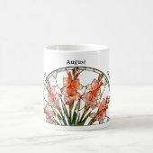 Mug Stained Glass Birth Flower August Gladiolus Name (Centre)