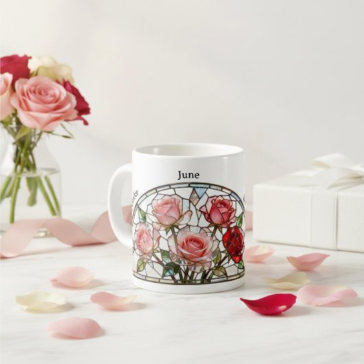 Mug Stained Glass Birth Flower June Rose Personalized