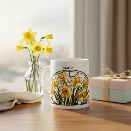 Mug Stained Glass Birth Flower March Daffodil Name