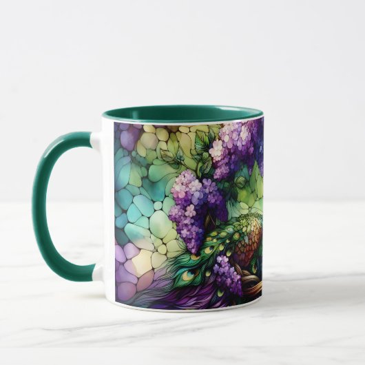 Mug Stained Glass Peacock Floral Wreath Art (Gauche)