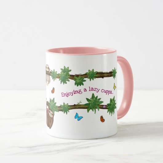 Mug Stanley Sloth rose "dégustant un canapé paresseux" (Devant droit)