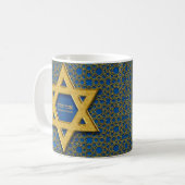 Mug Star Bleue Or David Hébreu Shabbat Shalom (Devant gauche)