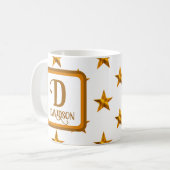 Mug Star Monogram Initial Orange Gold Nom de famille (Devant gauche)