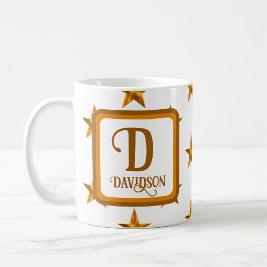 Mug Star Monogram Initial Orange Gold Nom de famille (Gauche)