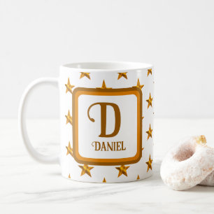 Mug Star Monogram Initial Orange Gold Prénom