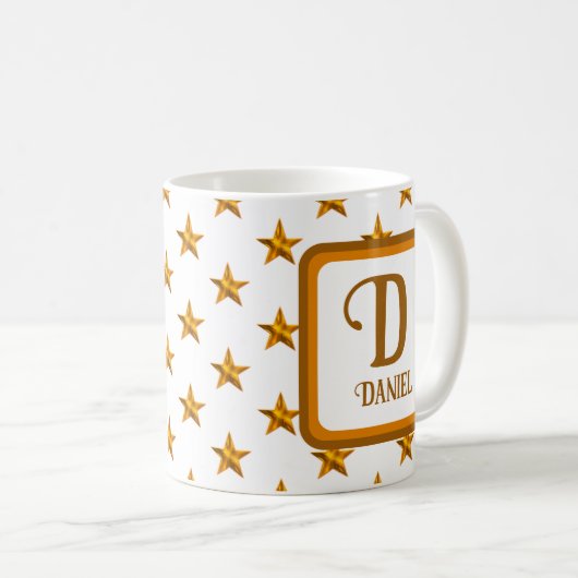 Mug Star Monogram Initial Orange Gold Prénom (Devant droit)