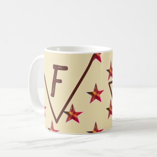 Mug Star Monogram Red Tan Keepsaké famille initiale (Devant gauche)