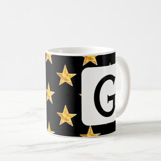 Mug Star N'Importe Quel Monogramme Initiale Jaune Noir (Devant droit)
