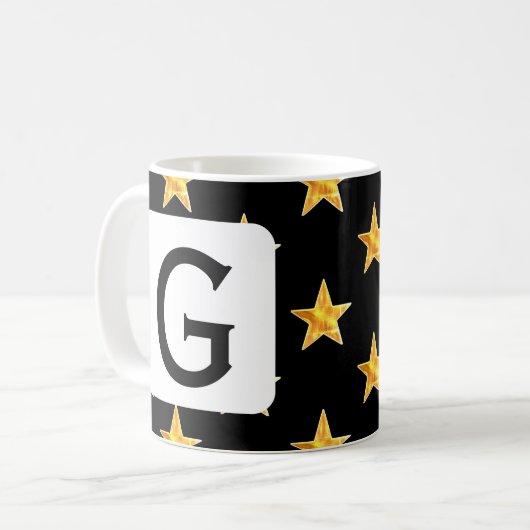 Mug Star N'Importe Quel Monogramme Initiale Jaune Noir (Devant gauche)