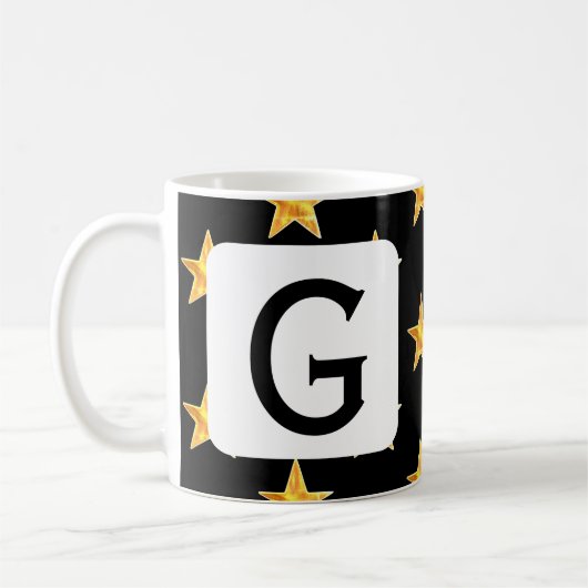Mug Star N'Importe Quel Monogramme Initiale Jaune Noir (Gauche)