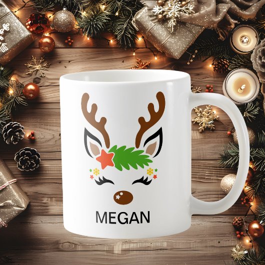 Mug Star Reindeer Face Custom Name Holiday