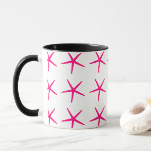 Mug Starfish Motifs Rose Blanc Noir Nautique Cute