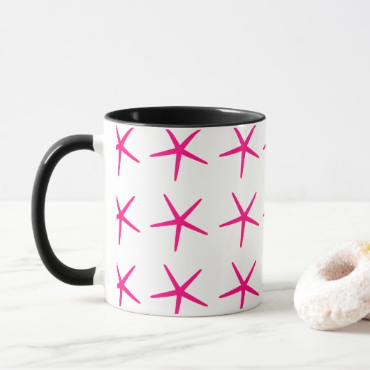 Mug Starfish Motifs Rose Blanc Noir Nautique Cute (Avec donut)