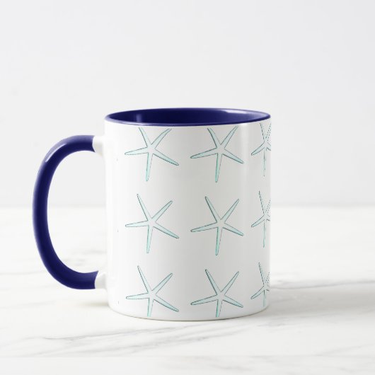 Mug Starfish Motifs Turquoise Bleu Blanc Nautique Cute (Gauche)