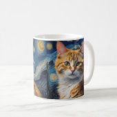 Mug Starry Night Art with a Cat (Devant droit)