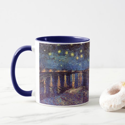 Mug Starry Night Over the Rhone par Vincent van Gogh (Avec donut)