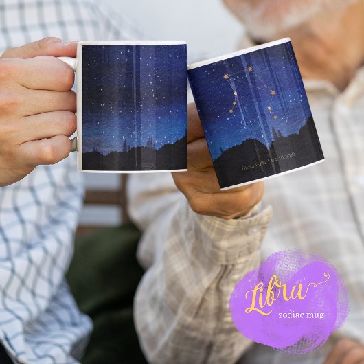 Mug Starry Night Trees Gold Libra Zodiac Constellation