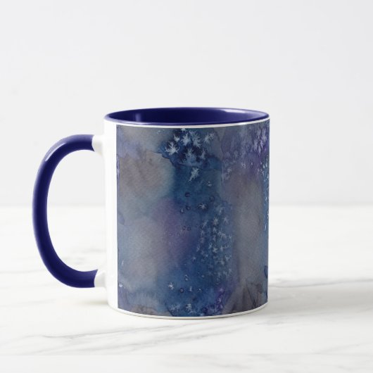 Mug Stars célestes Nom Monogramme Aquarelle bleue (Gauche)