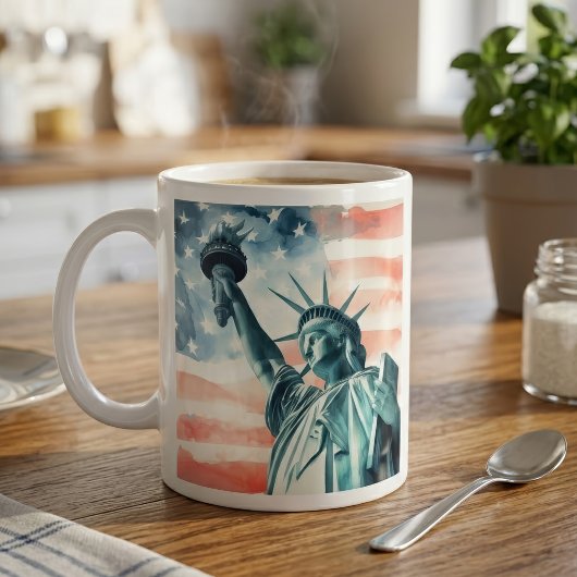 Mug Statue de la Liberté à l'aquarelle avec drapeau am