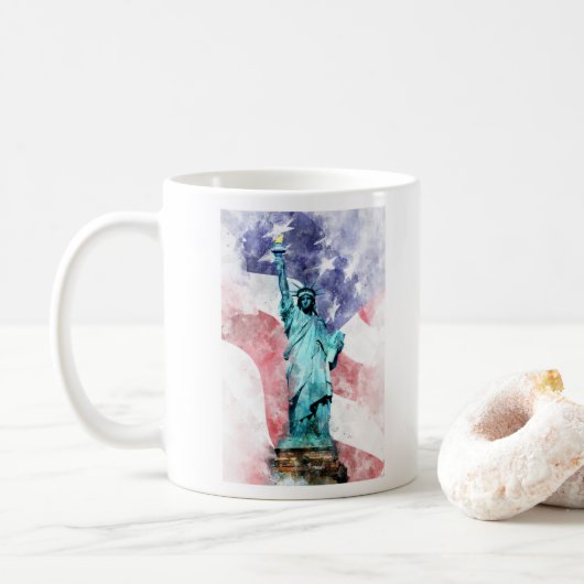 Mug Statue de la Liberté avec aquarelle drapeau (Avec donut)