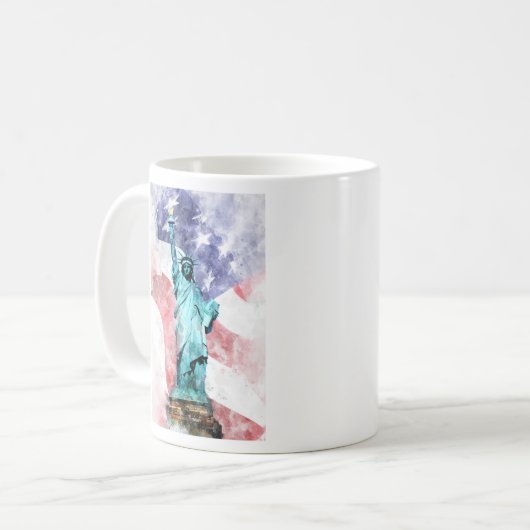 Mug Statue de la Liberté avec aquarelle drapeau (Devant gauche)
