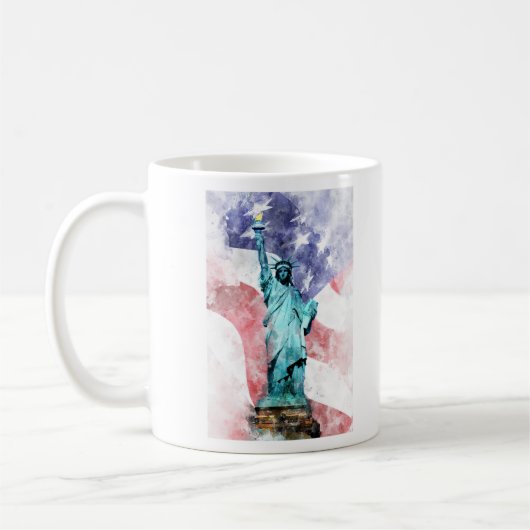 Mug Statue de la Liberté avec aquarelle drapeau (Gauche)