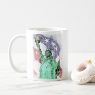 Mug Statue de la Liberté closeup avec drapeau aquarell