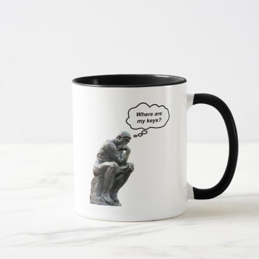 Mug Statue de penseur drôle de Rodin - Où sont mes clé (Droite)