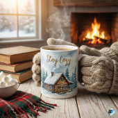 Mug Stay Cozy Winter Cabin Watercolor Snow Rustic