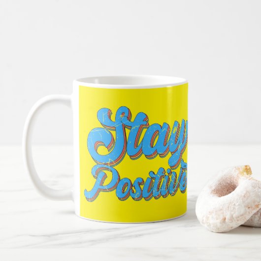 Mug STAY POSITIVE 70's typographie design rétro (Avec donut)