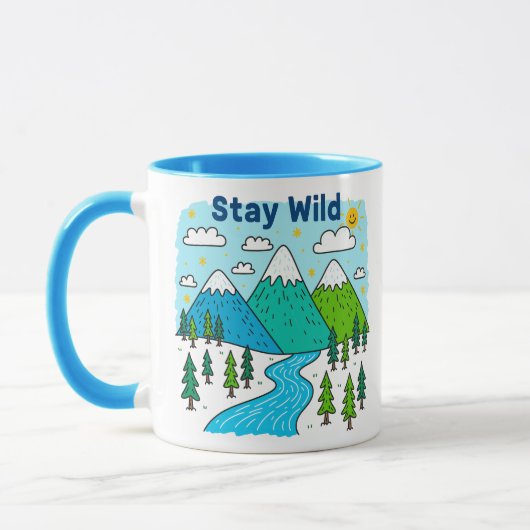 Mug Stay Wild Mountain River Kids Art Design (Gauche)