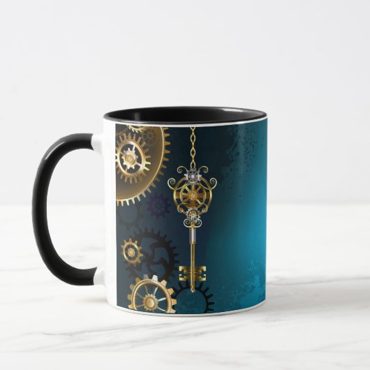 Mug Steampunk Arrière - plan turquoise avec Gears (Gauche)