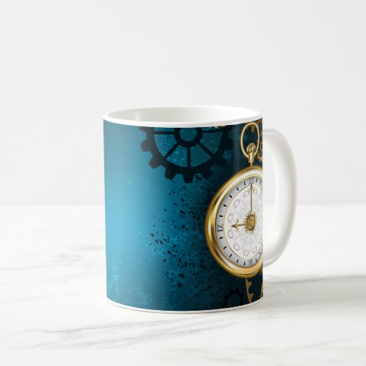 Mug Steampunk Arrière - plan turquoise avec Gears (Devant droit)