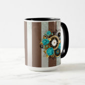 Mug Steampunk Clock and Turquoise Roses on Striped (Devant droit)