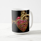 Mug Steampunk Coeur Anatomique rubis et engrenages (Devant droit)