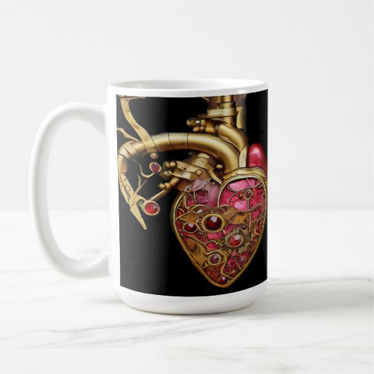Mug Steampunk Coeur Anatomique rubis et engrenages (Gauche)