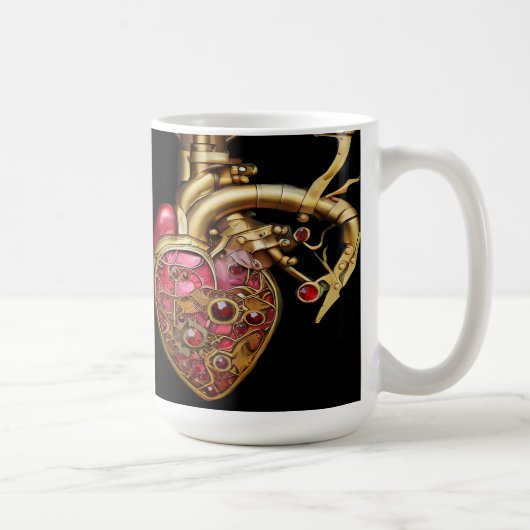 Mug Steampunk Coeur Anatomique rubis et engrenages (Droite)