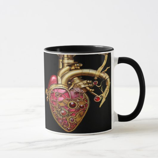 Mug Steampunk Coeur Anatomique rubis et engrenages (Droite)