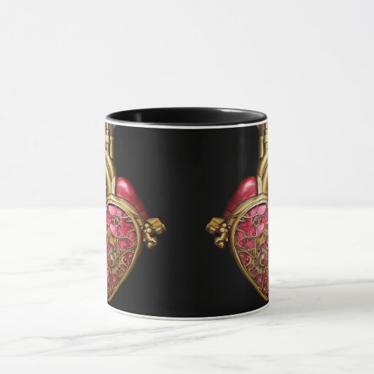Mug Steampunk Coeur Anatomique rubis et engrenages (Centre)