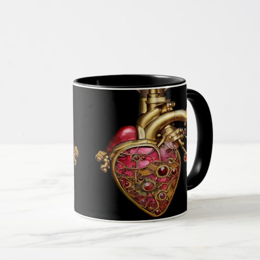Mug Steampunk Coeur Anatomique rubis et engrenages (Devant droit)
